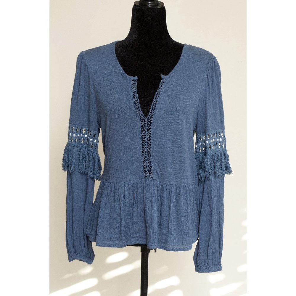Lucky Brand Top Boho Long Sleeve Shirt With Fringe - Sz S